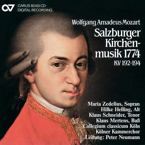 Imagen de apoyo de  MOZART, W.A.: Salzburger Kirchenmusik 1774 (Zedelius, Helling, K. Schneider, Mertens, Cologne Chamber Choir, Cologne Collegium Classicum, Neumann)