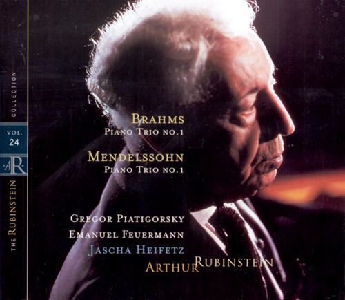 Imagen de apoyo de  MENDELSSOHN, Felix: Piano Trio No. 1 / BRAHMS, J.: Piano Trio No. 1 (Rubinstein Collection, Vol. 24) (Rubinstein, Heifetz, Piatigorsky, Feuermann)