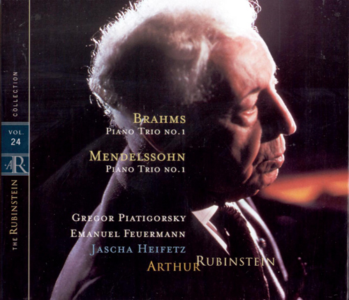Imagen de apoyo de  MENDELSSOHN, Felix: Piano Trio No. 1 / BRAHMS, J.: Piano Trio No. 1 (Rubinstein Collection, Vol. 24) (Rubinstein, Heifetz, Piatigorsky, Feuermann)