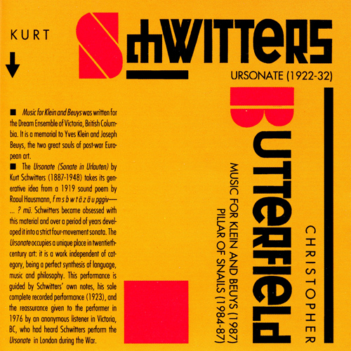 Imagen de apoyo de  BUTTERFIELD, C.: Music for Klein and Beuys / Pillar of Snails / SCHWITTERS, K.: Ursonate