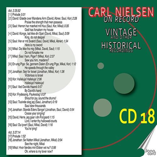 Imagen de apoyo de  NIELSEN, C.: On Record Vintage and Other Historical Recordings, Vol. 18: Saul and David [Opera] (Highlights) (T. Jensen)