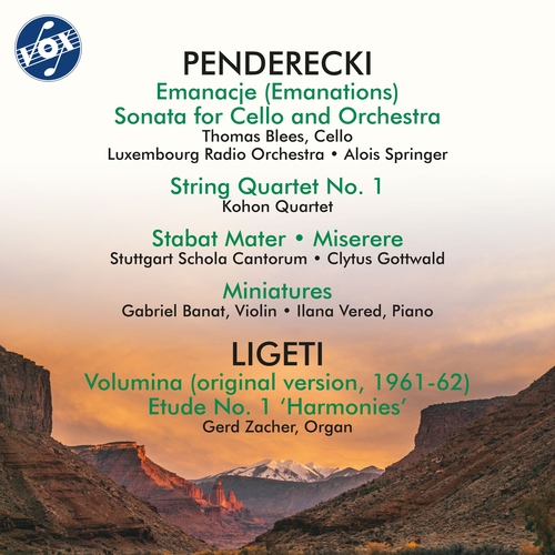 Imagen de apoyo de  PENDERECKI, K.: Emanations / String Quartet No. 1 / LIGETI, G.: Volumina (Banat, Blees, Vered, Zacher, Kohon Quartet, Gottwald, Springer)